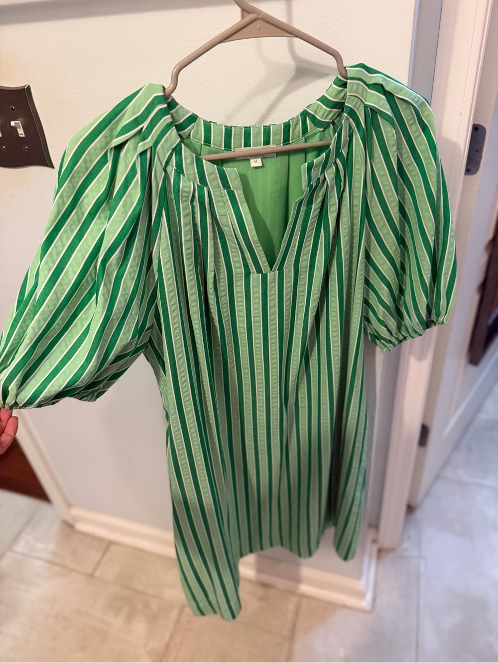 Striped Green Puff-Sleeve Women’s Top